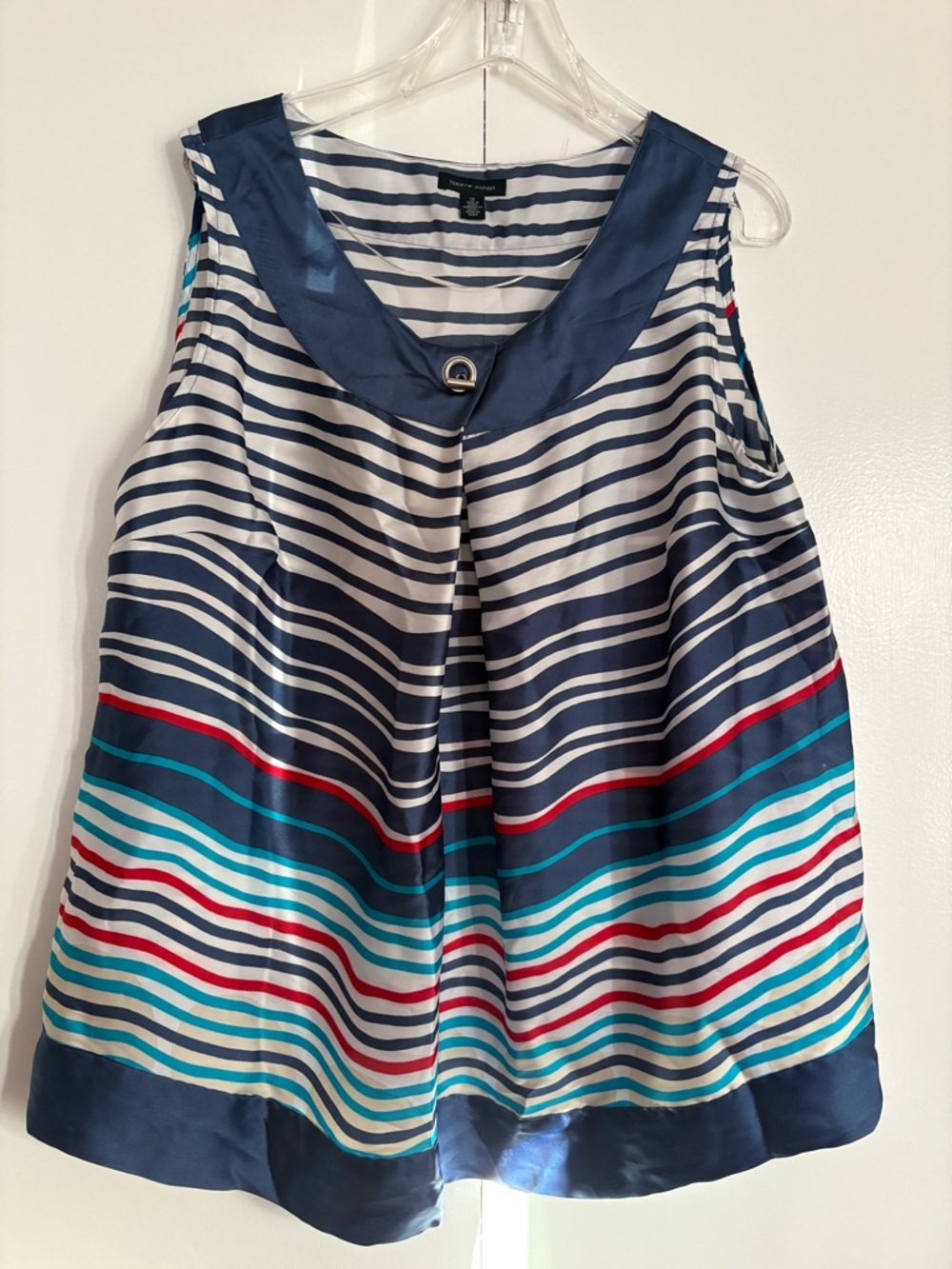 Tommy Hilfiger Navy and White Striped Sleeveless Top with Multicolor Accents
